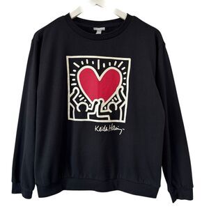 Keith Haring Sweatshirt Adult Med Black Graphic Heart Art Pullover Gallerycore